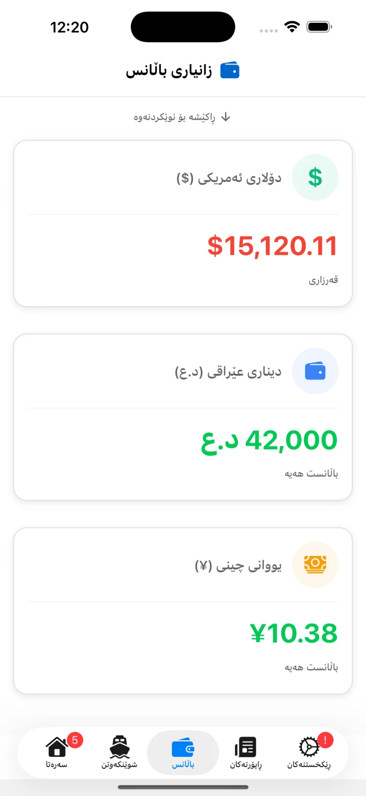 Balance screen on iPhone